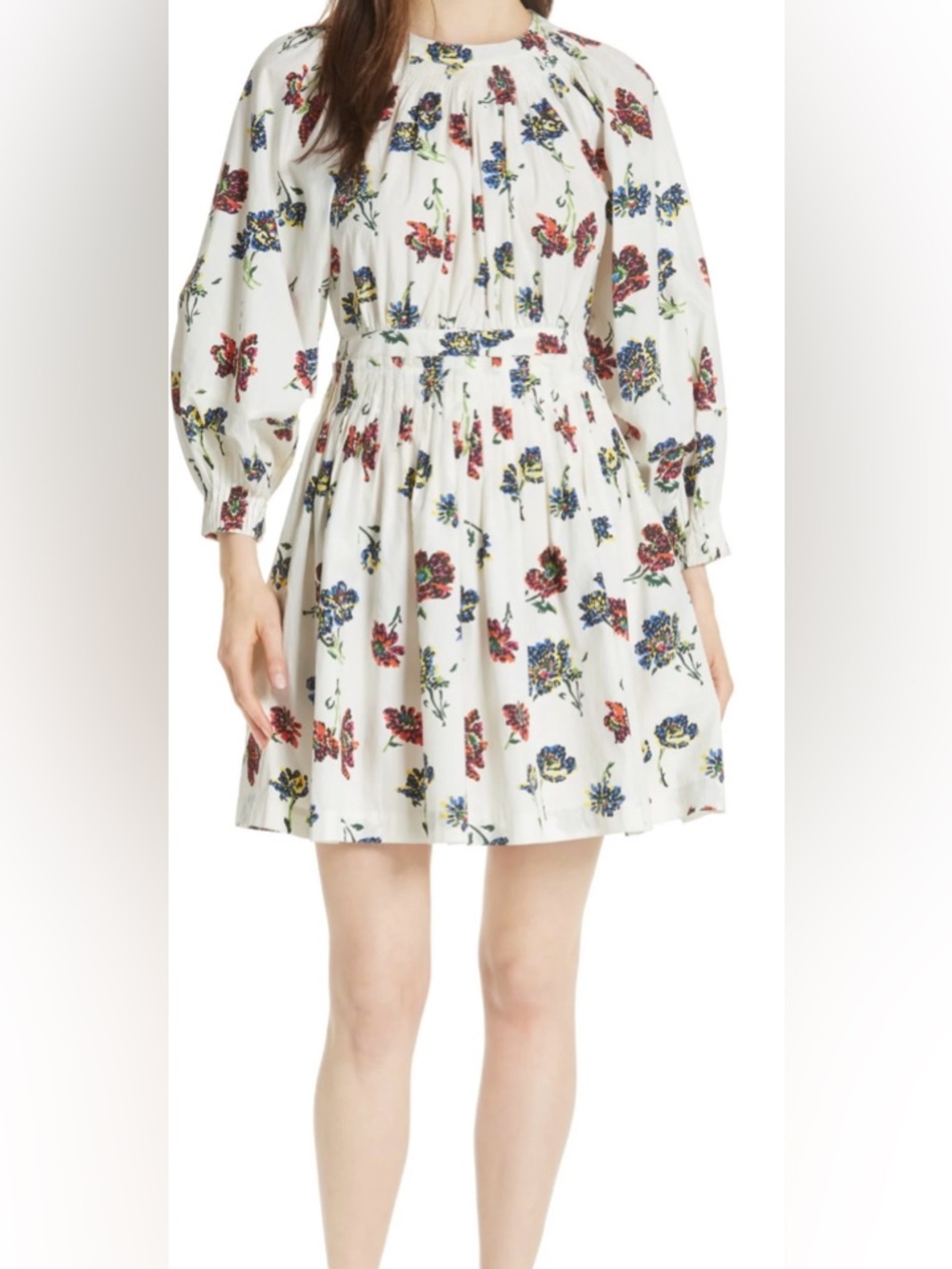 Ulla Johnson White Floral Mini Dress with Puff Sleeves